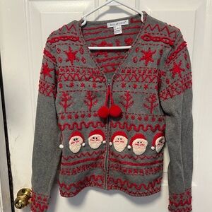 BellePointe vintage Festive Santa Gray and Red Women's Cardigan